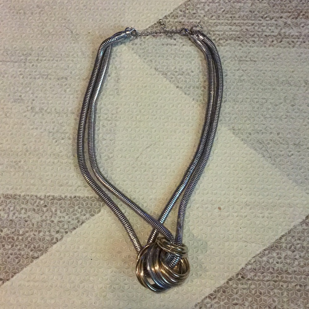 French Connection Silver Gold Statement Necklace
